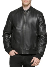 Cole Haan Mens Bonded Leather Varsity Jacket Small Black - NWT $698