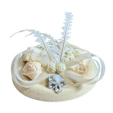 Vintage 1960s White Cream Fascinator Feathers Silk Roses Rhinestone Bridal Hat