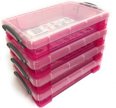 4xReally Useful 4 Liter Aufbewahrungsboxen transparent mit Deckel - Rosa LIEFERUNG AM NÄCHSTEN TAG