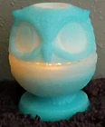 Vintage Fenton Blue Satin OWL FAIRY LAMP Art Glass Candle Holder