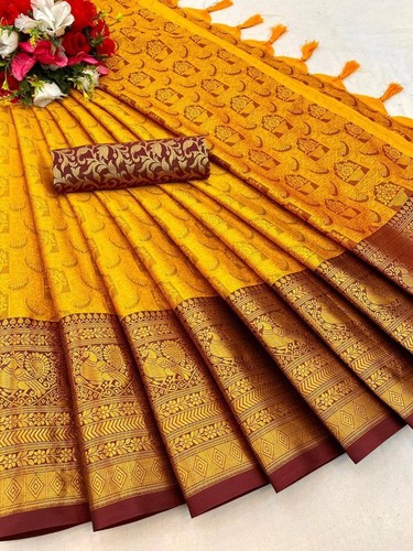 Presenting New Pure Mercerised Copper Silk Saree With Fancy Blouse For Women - Picture 9 of 17