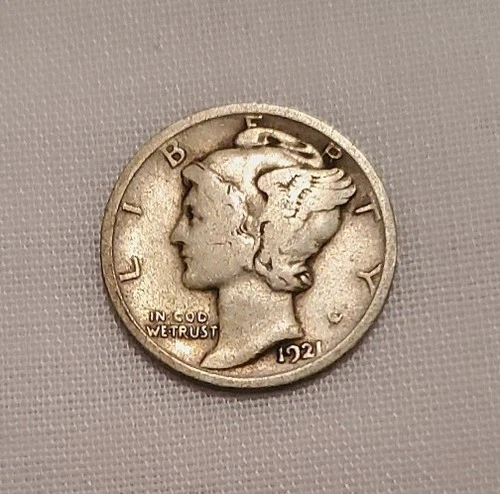 1921-P MERCURY DIME in FINE CONDITION w/100% Original Surfaces w/FREE SHIPPING