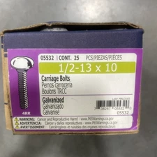 05532 MIDWEST FASTENERS BOX (25) 1/2" X 10" GALVANIZED CARRIAGE SCREWS BOLTS