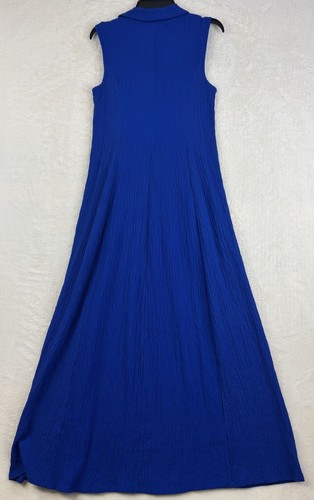 NINA LEONARD Blue Maxi Sleeveless Dress Pockets Drawstring Front S Collared - Picture 2 of 9