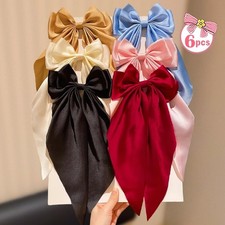 6PCS Large Bow Hair Clips for Girls Solid Color Hair Barrettes