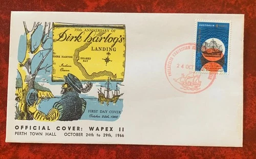 1966 Australia Dirk Hartog RED CANCEL Wapex 11 Exhibition Official Cover FDC
