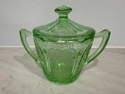 Vintage Jeanette Glass Depression Uranium Glass Sugar Bowl "Cherry Blossom"