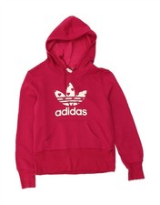 ADIDAS Womens Graphic Hoodie Jumper UK 12 Medium Pink Polyester CQ08