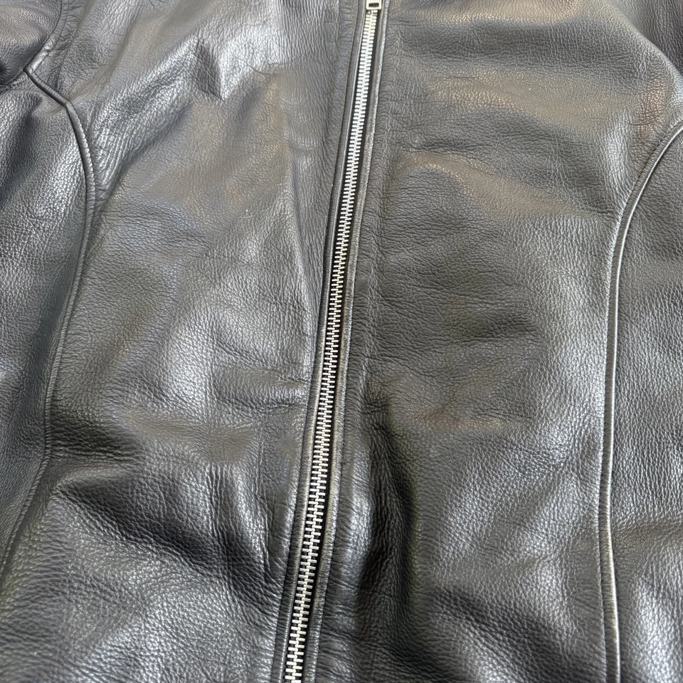 Chaqueta de Cuero Unik Premium Para Hombres 54 Negra Forrada Aislante Motociclista Motocicleta Cremallera Foto 3 de 4