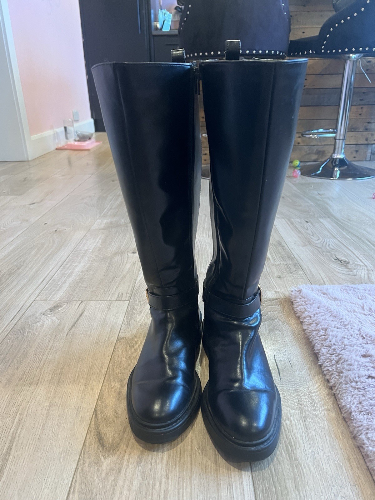 Black Leather Knee High Boots, Size 4