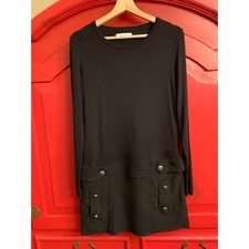 Bailee/44 Size Small Mod Style Black Dress Silver Buttons Super Soft Bodice EUC