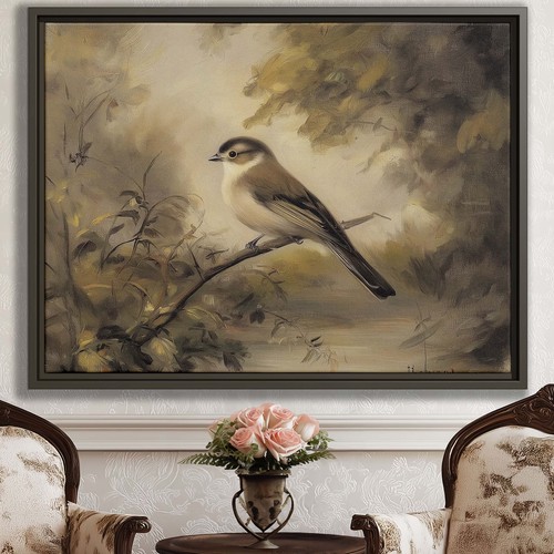 Bird Wall Art Canvas Print Rustic Wildlife Oil Painting Framed Nature Decor - Picture 1 of 9