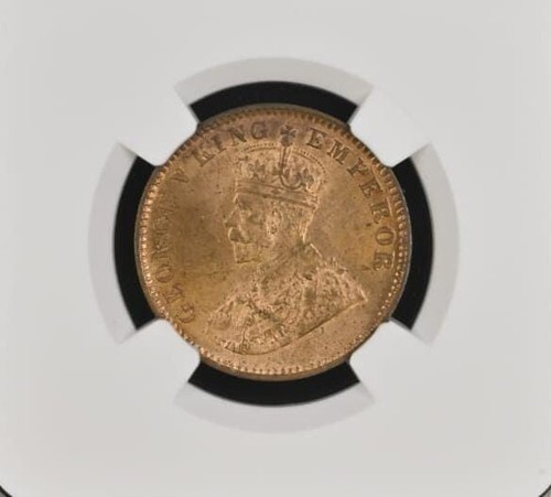 1912 C KG V British India 1/4 Anna - NGC Graded MS 64 RB