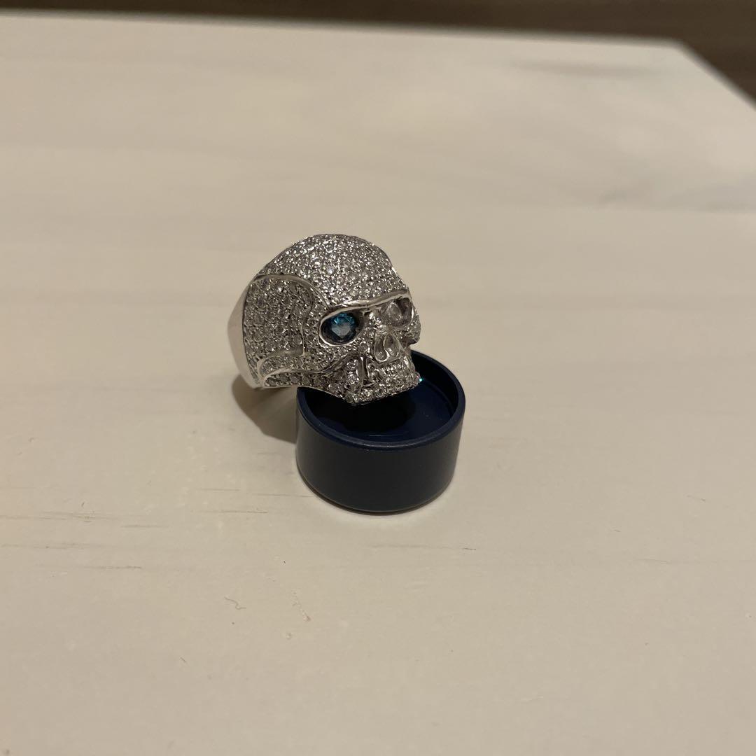 Ivory Tower Skull Ring K18 White Gold Diamond Blue Eye Design 