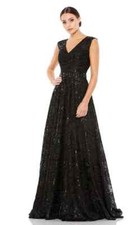 Mac Duggal Black Sequin Floral Embroidered Beaded Waist A-Line Gown Size 6 $698