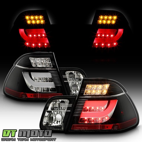2002-2005 BMW E46 3-Series Sedan Black LED Tail Lights Brake Lamps w/ LED Strip - Picture 2 of 10