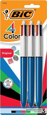 BIC 4-Color Original Retractable Ball Pens, Medium Point (1.0Mm), 3-Count Pack