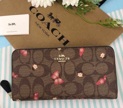 COACH Long Zip Accordion Wallet In Signature Canvas Butterfly Khaki C2858 Outlet eBay