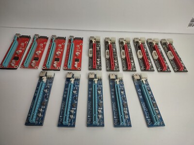 PCIE RISERS Lot of 15 with assortment of cables and connecters