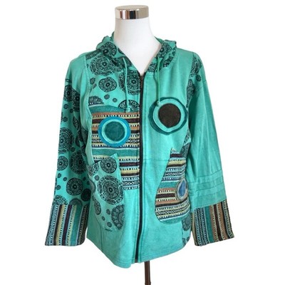 Patchwork Jacke handgemacht ethnische Hippie Kapuzenjacke Baumwoll Nepal Jacke