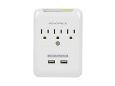 Monoprice 9195 3 Outlet Power Surge Protector Wall Tap w/ 2 USB Ports 540 Joules