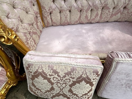 Sofa Couch Rococo Throne Gold Pink Damask Baroque Vintage Luxury Handcrafted - Picture 5 of 23