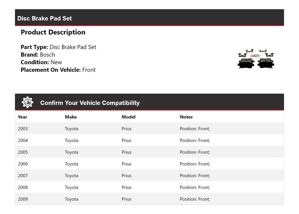 Pastilhas de freio de cerâmica azul com ferragens dianteiras Toyota Prius Bosch 2003-2009 - Imagem 2 de 4