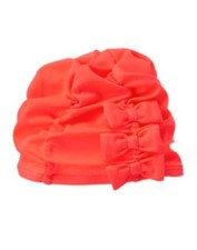 GYMBOREE SWIM SHOP NEON CORAL BOW RUCHED SWIM CAP 6 12 24 2 3 4 5 NWT