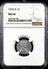 1943 D Lincoln Cent graded MS 66 by NGC! sku 80003