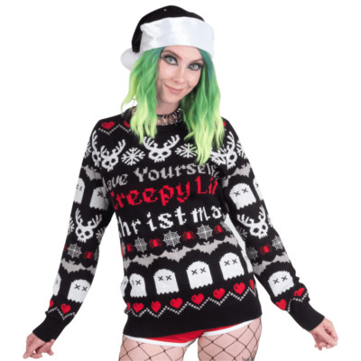 Gruseliger Lil Weihnachten Strickpullover Übergröße Too Fast Goth Alternative Pullover