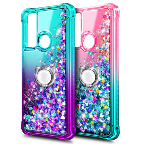 For TCL Stylus 5G 2022 Case Bling Glitter Ring Cover w/ Tempered Glass & Lanyard