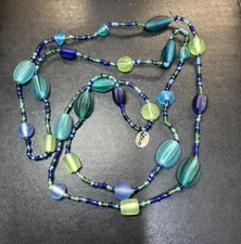 ZAD Blue Green Sea Glass Look Beaded Necklace 42”