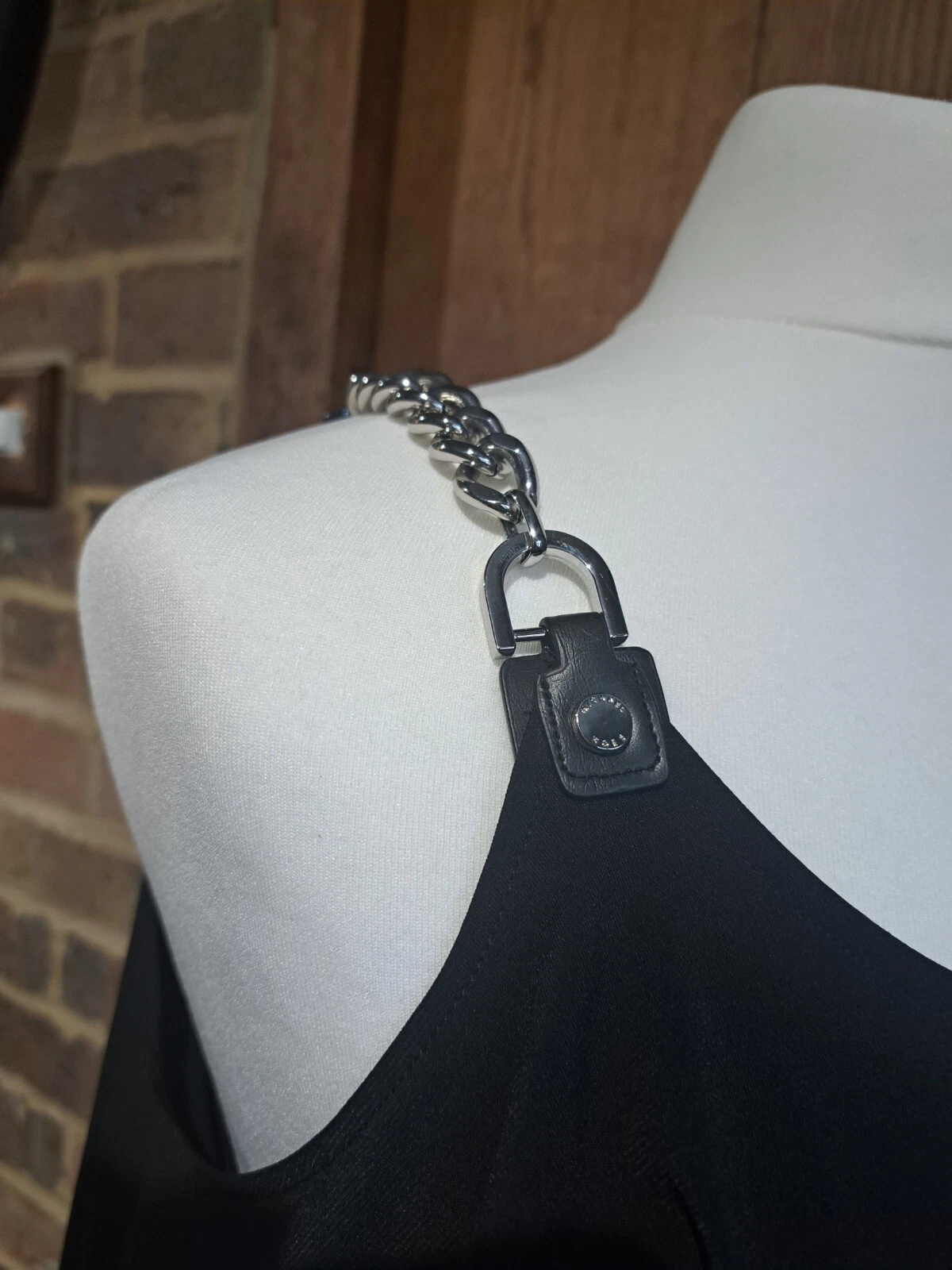 Abito Michael Kors nero spalle scoperte catena argento spalline Small