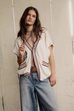 Free People We The Free Ivy Vest Top Sweatshirt Embroidered Ribbed L NEW 275752
