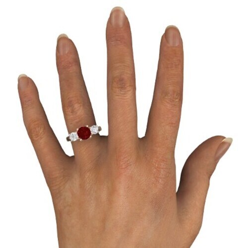 Lab Created Round Ruby & CZ Wedding Ring Rose Gold over silver - Picture 5 of 5