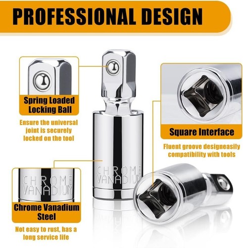 3PCS Impact Universal Joint Swivel Socket Adapter Set 1/4" 3/8” 1/2" Drive 360° - Picture 4 of 8