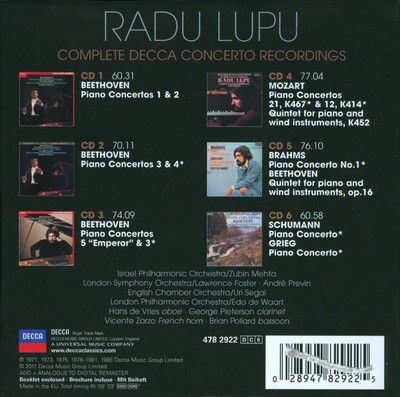RADU LUPU: COMPLETE DECCA CONCERTO RECORDINGS NEW CD
