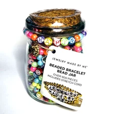 Jewelry Made By Me DIY Bead Kit Jar "HAPPY" w/ Round Letters Pastel Colors Beads