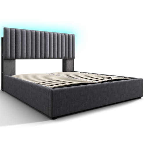 Polsterbett Doppelbett 140x200 cm Stauraumbett LED Bettgestell mit Bettkasten - Bild 9 von 10