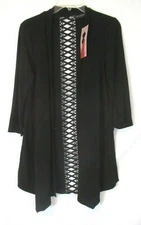 Nina Leonard Jacket Sz M Black Open Front Center Back Lace 643012 Women XU16