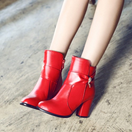 Zapatos para mujer de cuero sintético tacones altos con cremallera botas al tobillo talla grande EE. UU. - Imagen 5 de 19