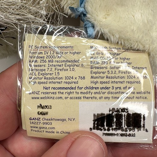 GANZ Webkinz HM003 Black & White Cow Fuzzy Plush Stuffed Animal Toy With Code - Picture 4 of 5