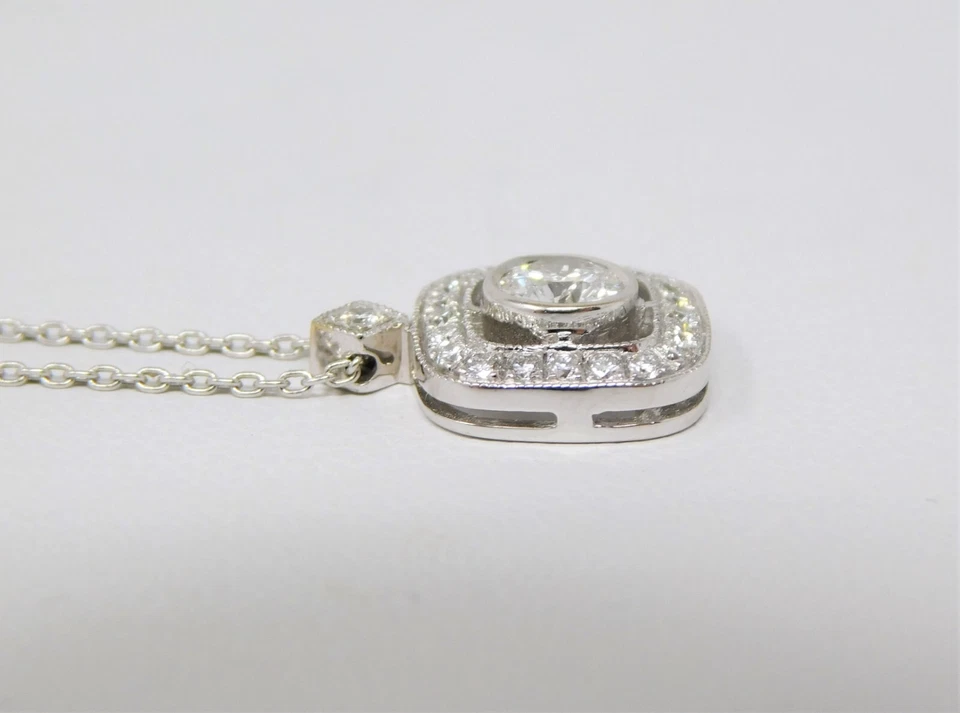 Colar Gargantilha Corrente Cabo Diamante Halo Ouro Branco 16 - 17k 14,75" B4898 - Imagem 4 de 4