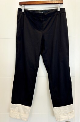 Derek Lam Black Slacks Trousers Dress Pants with Cream Bottom Cuffs Size 6
