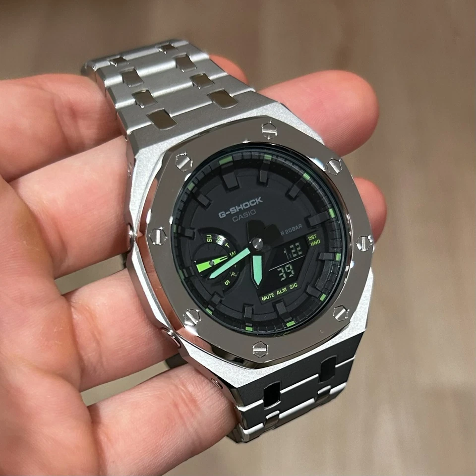 New Casioak GA2100 Custom G-Shock Royal Mod Stainless Steel Silver Gift - Image 2 of 4