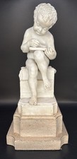 Antique English Parian Ware Figurine Boy Reading Lamp Base Statue 12” T X 7” X6”