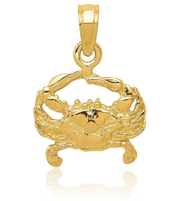 10K Solid Yellow Gold Small Crab Claw Pendant Necklace 16mm 5/8 inch Polished