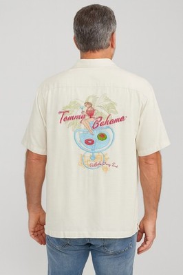 TOMMY BAHAMA Mens XL Cream White ''Off The Deep In'' Button Up Silk Embroidered