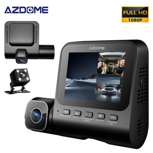 AZDOME 1080P+1080P+VGA 3 Cameras Dash Cam Park Monitor 3" Night Vision Park Mode