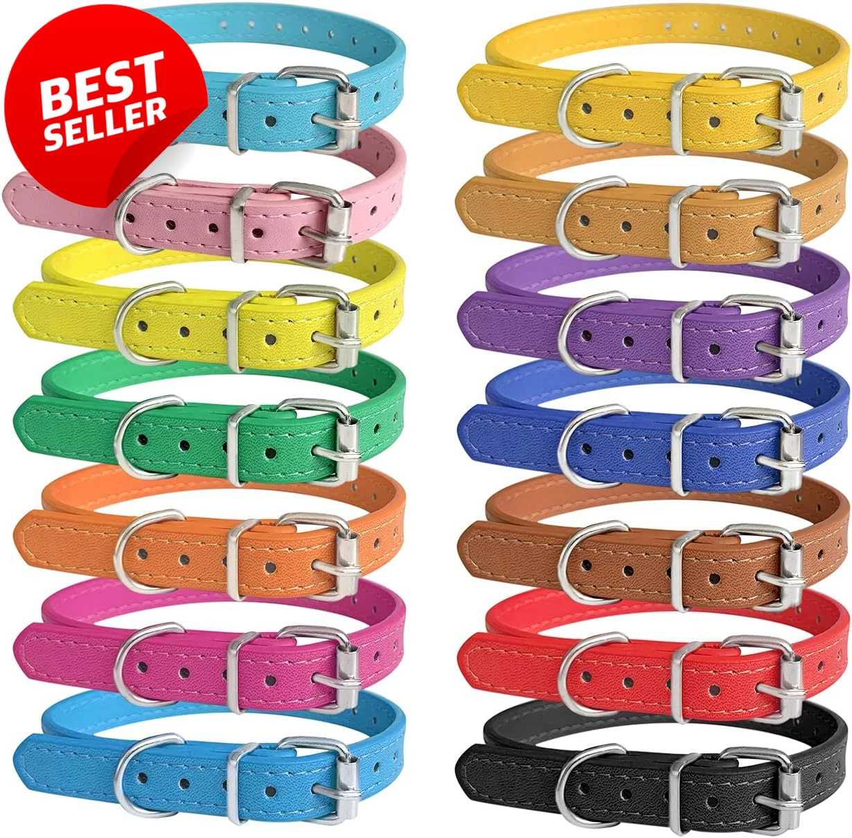 14pc Puppy ID Collars Adjustable 6-13" Leather Litter Small Medium Large Dogs US